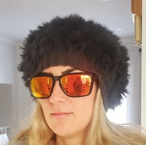 RUDSAK Gray Rabbit Fur Slouch Knit Rabbit Fur Beret Hat